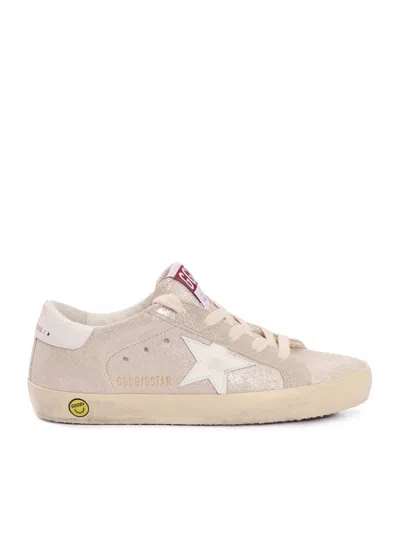 Golden Goose Kids' Super Star Laminated Suede Upper Leather Star And Heel Sneakers In Nude
