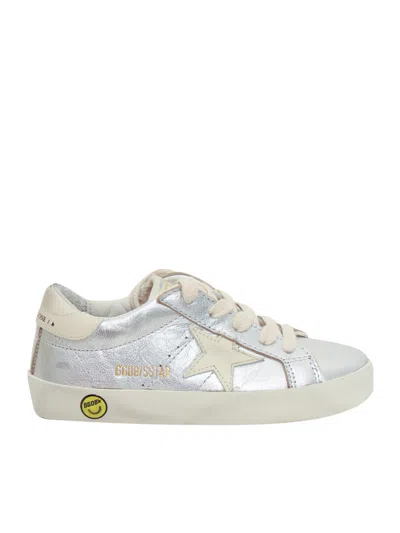 Golden Goose Super Star Laminated Upper Leather Star And Heel In Silver