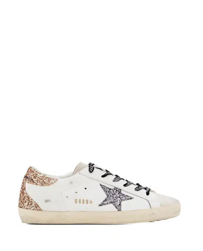 Golden Goose Super Star Leather And Glitter Sneakers In White