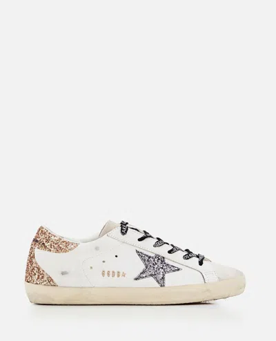 GOLDEN GOOSE SUPER STAR LEATHER AND GLITTER SNEAKERS