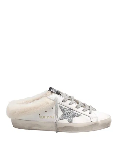 Golden Goose Super Star Leather Sabot With Glitter Star In White