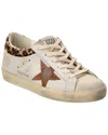 Golden Goose Super-star Sneakers In Suede With Worn Effect And Leopard Print Hairy Cow In Neutral