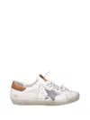 Golden Goose Super-star White Leather Sneakers With Grey Suede Star And Brown Heel In White
