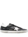 Golden Goose 'super-star' Black Low Top Sneakers With Logo Patch And Suede Details In Leather Man In Black
