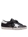 Golden Goose 'super-star' Black Low Top Sneakers With Logo Patch And Suede Details In Leather Man In Black