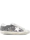 Golden Goose Super-star In Leather With Silver Glitter In Gray