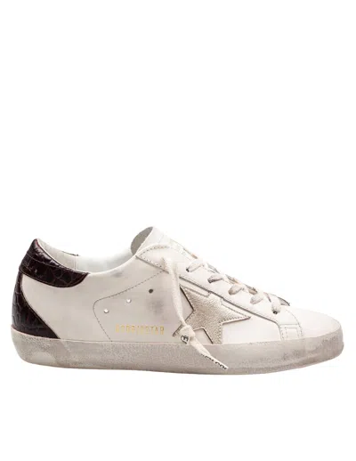 Golden Goose Super Star Leather Sneakers In White With Golden Star