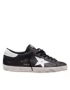 Golden Goose 'super-star' Black Low Top Sneakers With Logo Patch And Suede Details In Leather Man In Black