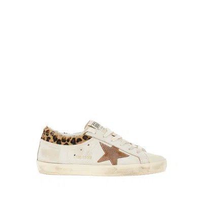 Golden Goose Super Star Leather Upper Horsy Leo Printed Collar Suede Star Sneakers White In Neutral