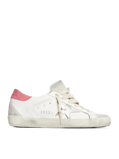 Golden Goose Super-star Leather Sneakers In White Ice Silver Lobster Fluo