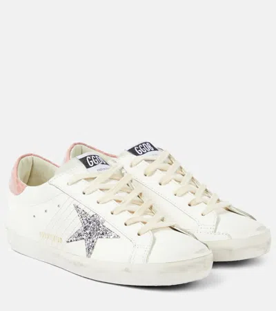 Golden Goose Super-star Leather Sneakers In White/silver/pink