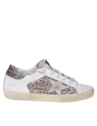 Golden Goose Super-star Leather Sneakers With Glitter In Pink