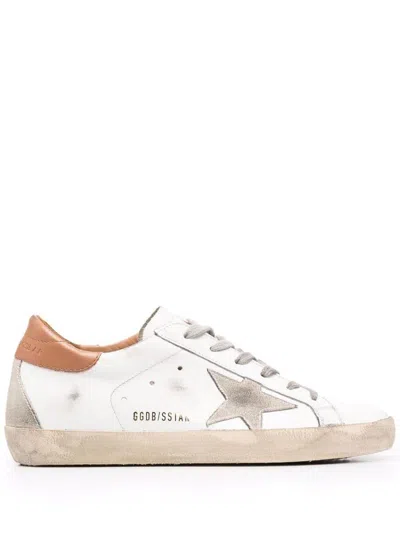 Golden Goose Super-star Leather Upper And Heel Suede Star And Heel In White