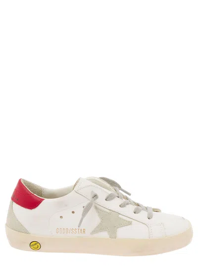 Golden Goose Kids' Super-star Leather Upper And Heel Suede Star And Spur In White/ice/red