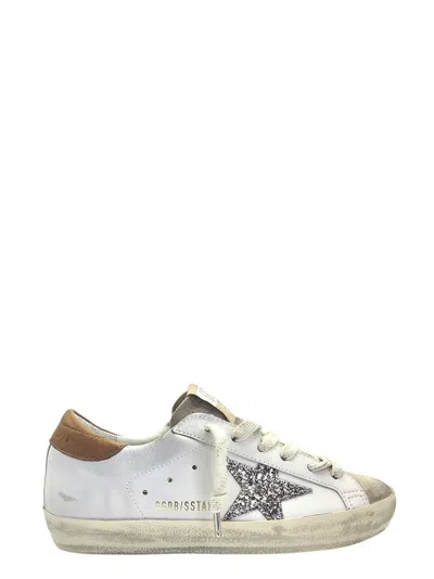 Golden Goose Super Star Leather Upper And Heel Suede Toe Glitter Star In Black