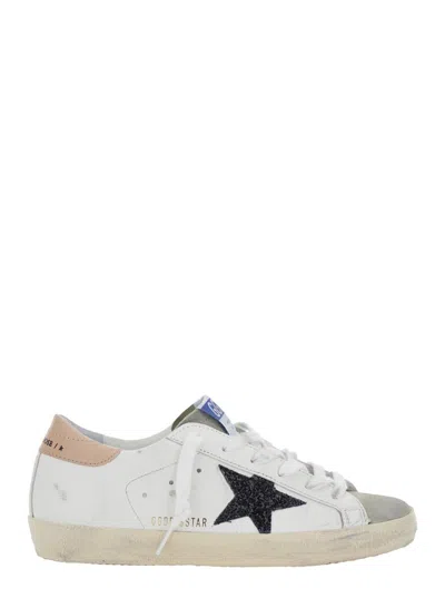 GOLDEN GOOSE SUPER-STAR LEATHER UPPER AND HEEL SUEDE TOE GLITTER STAR