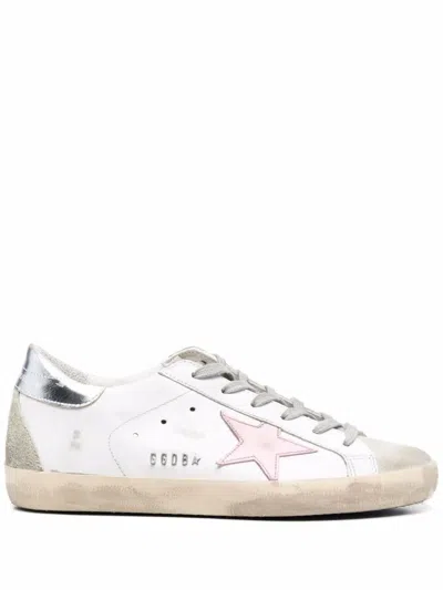 Golden Goose Super-star Leather Upper And Star Suede Toe And Spur Laminated Heel Metal Lettering Sho In White