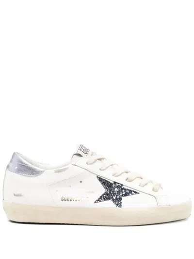 Golden Goose "super Star" Leather Upper And Toe Glitter Star Laminated Heel. Shoes In White