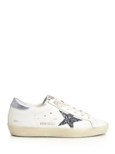 Golden Goose Super Star Leather Upper And Toe Glitter Star Laminated Heel Sneakers White