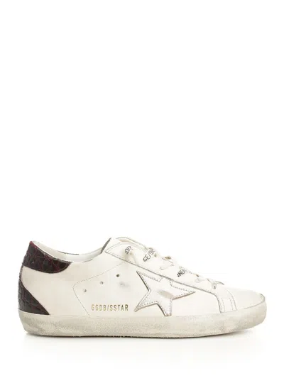 GOLDEN GOOSE SUPER STAR LEATHER UPPER AND TOE LAMINATED STAR COCCO PRINT HEEL AND SPUR SNEAKERS MULTICOLOR