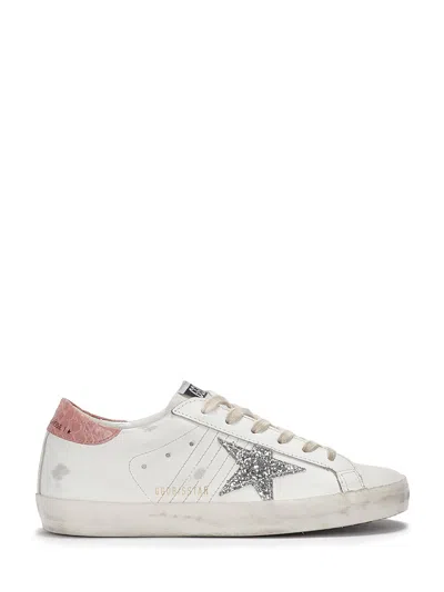 Golden Goose Super Star Leather Upper Glitter Star Cocco Printe In White/silver/pink