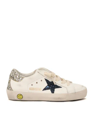 Golden Goose Super Star Leather Upper Glitter Star Heel And Spur In White