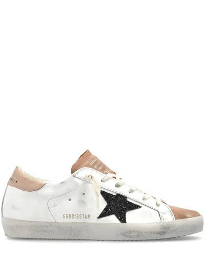 Golden Goose Super Star Leather Upper Glitter Star Leather Heel Suede Toe Shoes In White