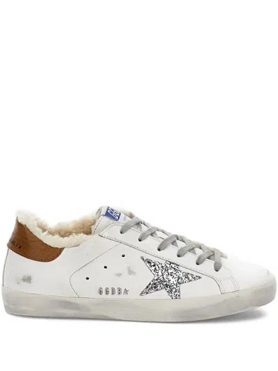 Golden Goose "super Star" Leather Upper Glitter Star Tejus Print Leather Heel Shearling Lining Metal In White
