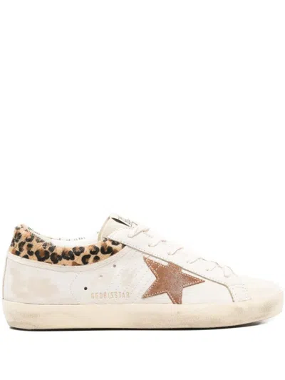 GOLDEN GOOSE GOLDEN GOOSE "SUPER STAR" LEATHER UPPER HORSY LEO PRINTED COLLAR SUEDE STAR SHOES