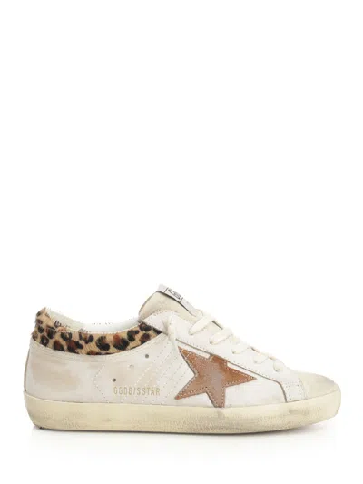 Golden Goose Super Star Leather Upper Horsy Leo Printed Collar Suede Star Sneakers White In Neutral