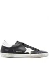 Golden Goose 'super-star' Black Low Top Sneakers With Logo Patch And Suede Details In Leather Man In Black