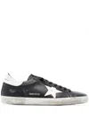 Golden Goose 'super-star' Black Low Top Sneakers With Logo Patch And Suede Details In Leather Man In Black