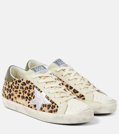 Golden Goose Super-star Leopard-print Leather Sneakers In Beige/brown/black/silver/olive