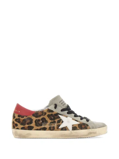 Golden Goose Leopard Print Cavallo Super-star Sneakers With Star And Leather Heel In Brown