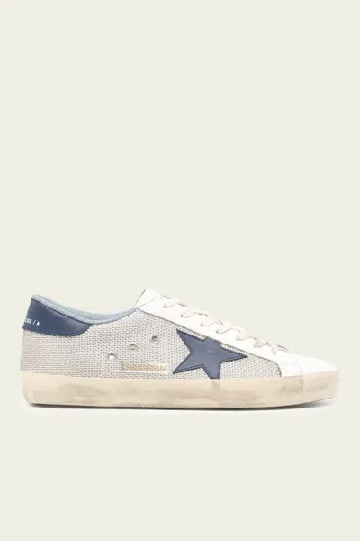 Golden Goose Super-star Light Silver Blue Leather Men Sneaker In White