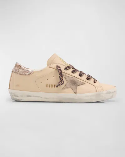 Golden Goose Super-star Low-top Leopard Leather Sneakers In Smoke Greybeigebrown