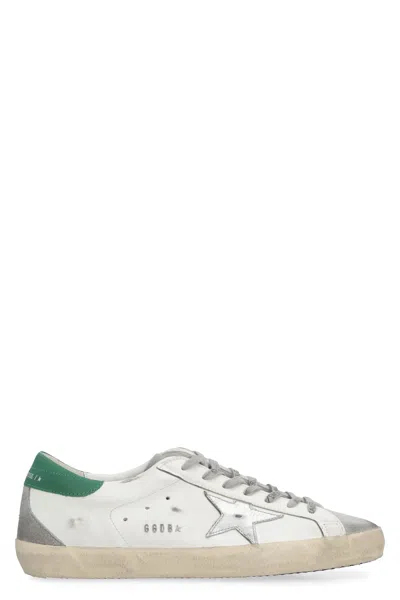 Golden Goose Super-star Low-top Sneakers In White/grey/silver/green
