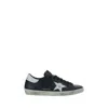 Golden Goose 'super-star' Black Low Top Sneakers With Logo Patch And Suede Details In Leather Man In Black