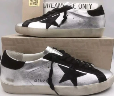 Pre-owned Golden Goose Super-star Men's Sneakers Silver Leather/black Eu 43 Us 10 $565