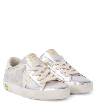 Golden Goose Kids' Super-star Metallic Leather Sneakers In Silver