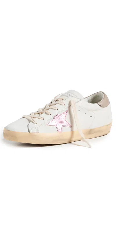 Golden Goose Super-star Nappa Upper Laminated Star Leather Sneakers In White/antique Pink/grey
