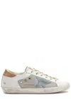 Golden Goose Super Star Net And Leather Upper Suede Star Cocco Printed Heel In White And Grey