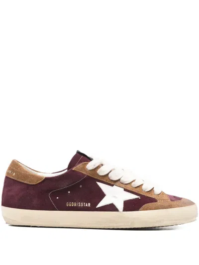 Golden Goose Super-star Distressed Leather-trimmed Suede Sneakers In Burgundy