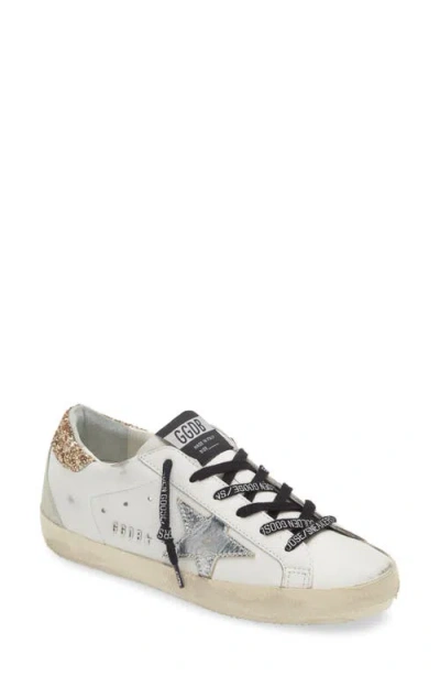 Golden Goose Super-star Perm-noos Low Top Sneaker In White/silver/gold
