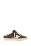 Golden Goose Super-star Sabot Distressed Leather-trimmed Studded Suede Slip-on Sneakers In Brown