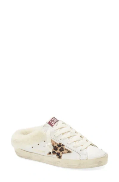 Golden Goose Super-star Sabot Geniune Shearling Mule Sneaker In White/leopard/beige
