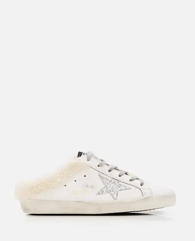 Golden Goose Super Star Sabot Leather Sneakers In White/ Silver Beige