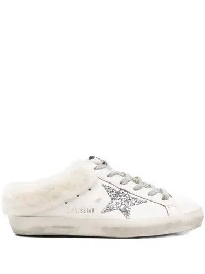 Golden Goose "super Star" Sabot Leather Upper Glitter Star Shearling Lining