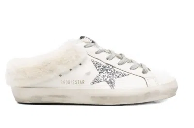 Golden Goose Super Star Sabot Leather Upper Glitter Star Shearling Lining In White