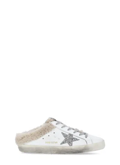 Golden Goose Super Star Sabot Leather Upper Glitter Star Shearling Lining In White
